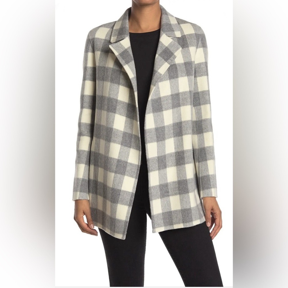 Theory Sileena Wool/Cashmere Luxe Buffalo Plaid Coat in Ivory